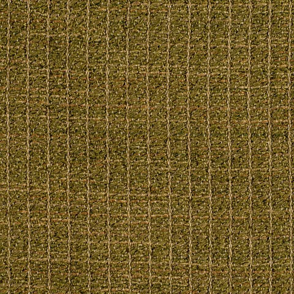 Olive-brown ribbed woven upholstery fabric with a vertical strip grid pattern.