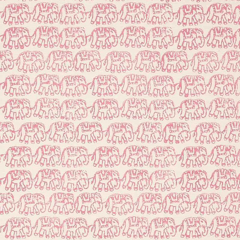 Beige fabric with a repeating pink rose hand-block print pattern.