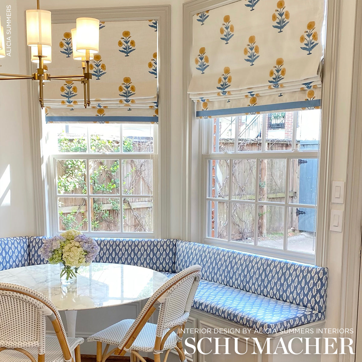 SCHUMACHER FABRIC MOLLY MAHON POPPY HAND BLOCK PRINT MUSTARD & SKY - 179841