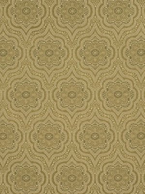 Gold damask floral pattern with repeating medallion motifs; ornate, vintage luxury style suitable for upholstery.