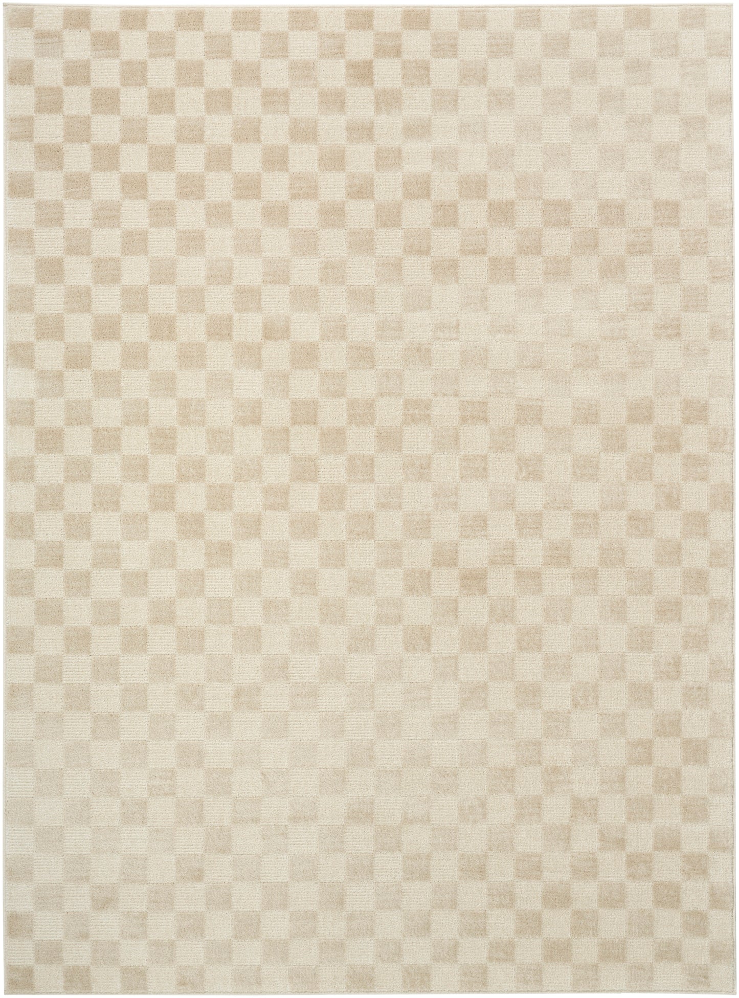 Cream-beige rectangular rug with a subtle checkerboard pattern and soft woven texture.