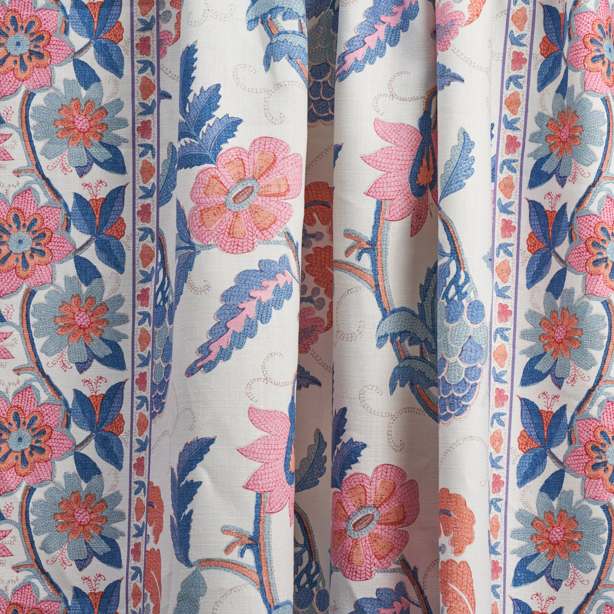 SCHUMACHER FABRIC SCHUMACHER FABRIC CLASSICS INDALI BORDERED LINEN ROSE AND INDIGO - 180112
