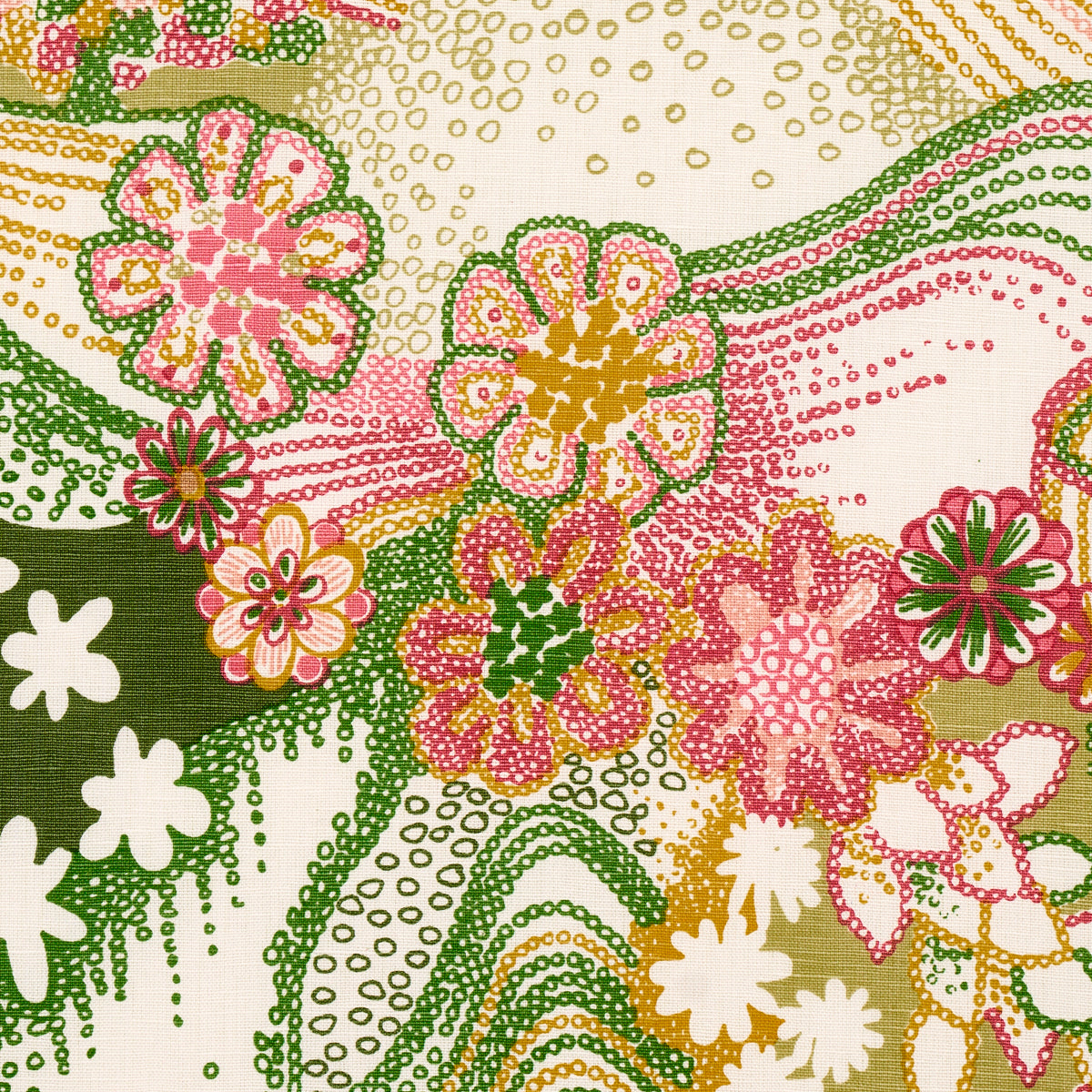 SCHUMACHER FABRIC CLEMENTS RIBEIRO DAISY CHAIN GREEN AND PINK - 180131