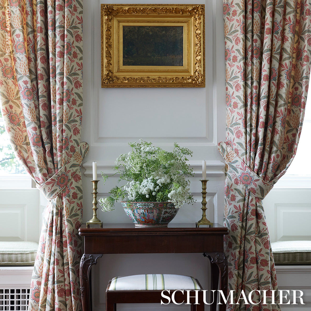 SCHUMACHER FABRIC WILLIAMSBURG LAFAYETTE BOTANICAL ROSSO ANTICO - 180252