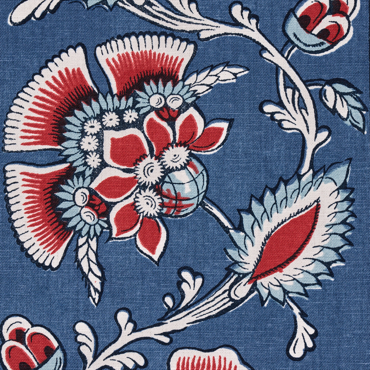 SCHUMACHER NEW TRADITIONAL: PROVEN??AL MARIELLE VINE PRINTS PRINTS DENIM , RED - 180530