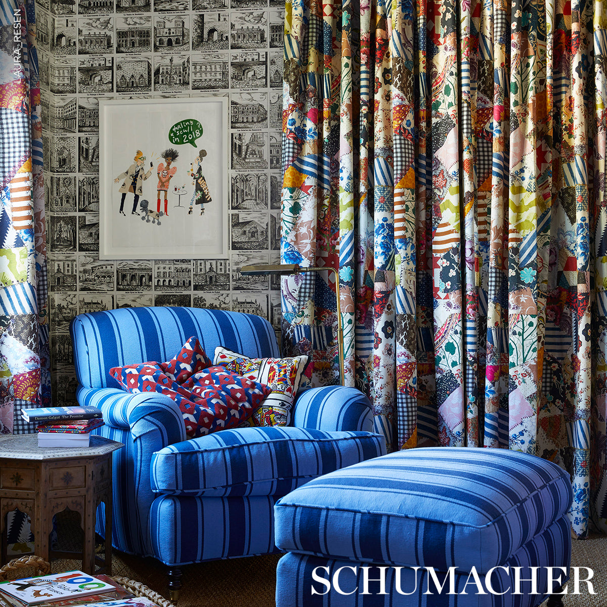 SCHUMACHER FABRIC JOHNSON HARTIG HOTCH POTCH CRAZY QUILT DOCUMENT - 180650