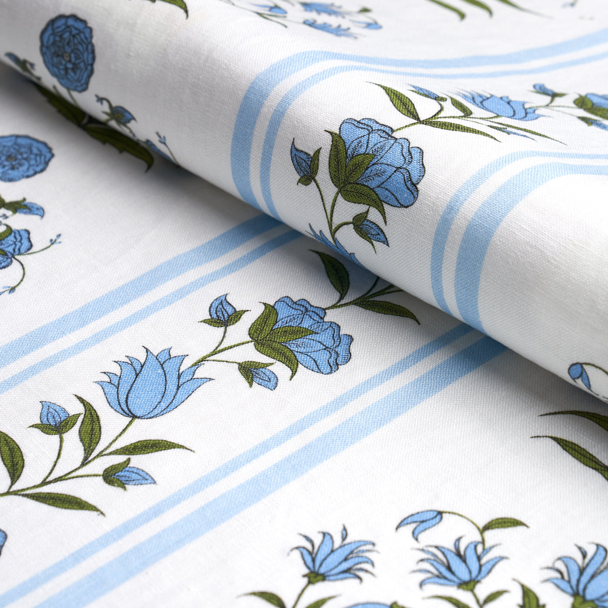 SCHUMACHER FABRIC MARIE-ANNE OUDEJANS ROYAL POPPY STRIPE SKY - 180670