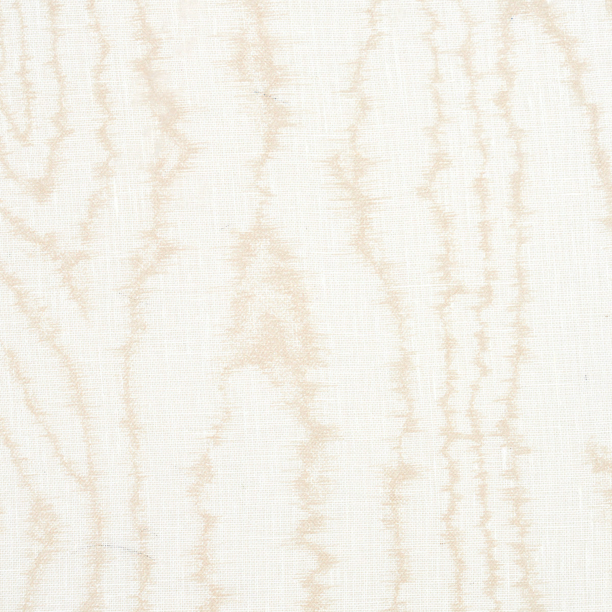 Sand-colored, cream linen-look sheer fabric with pale beige wood-grain pattern; sheer drapery material.