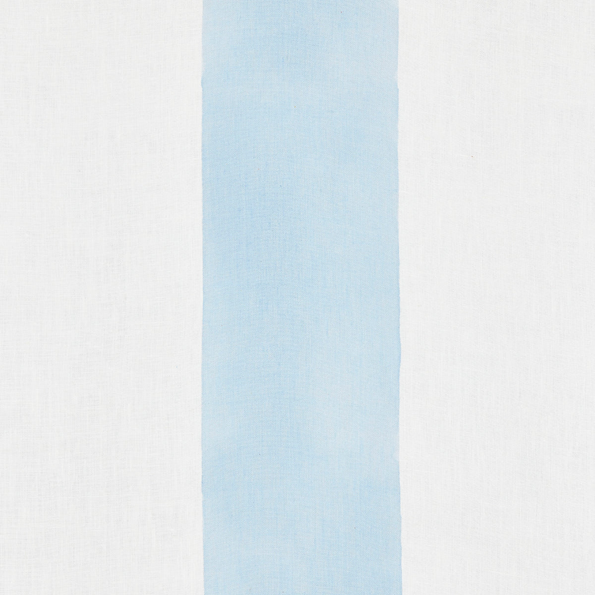 White textured fabric with a centered pale blue vertical stripe; minimalist striped textile for decor.