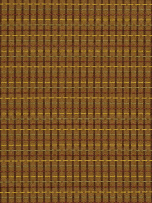 Toffee-colored woven drapery fabric with yellow horizontal stripes and dark vertical grid lines.