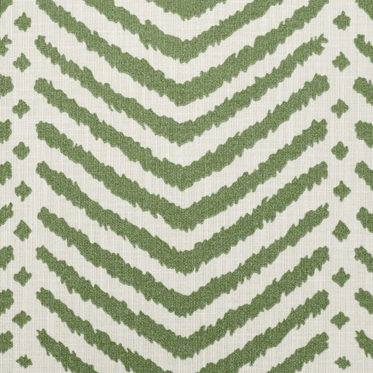 Olive green chevron pattern on cream textured fabric; indoor/outdoor print in Verde.