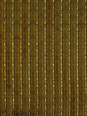 Gold and olive striped jacquard fabric with metallic threads; vertical pattern, ideal for upholstery or drapery.