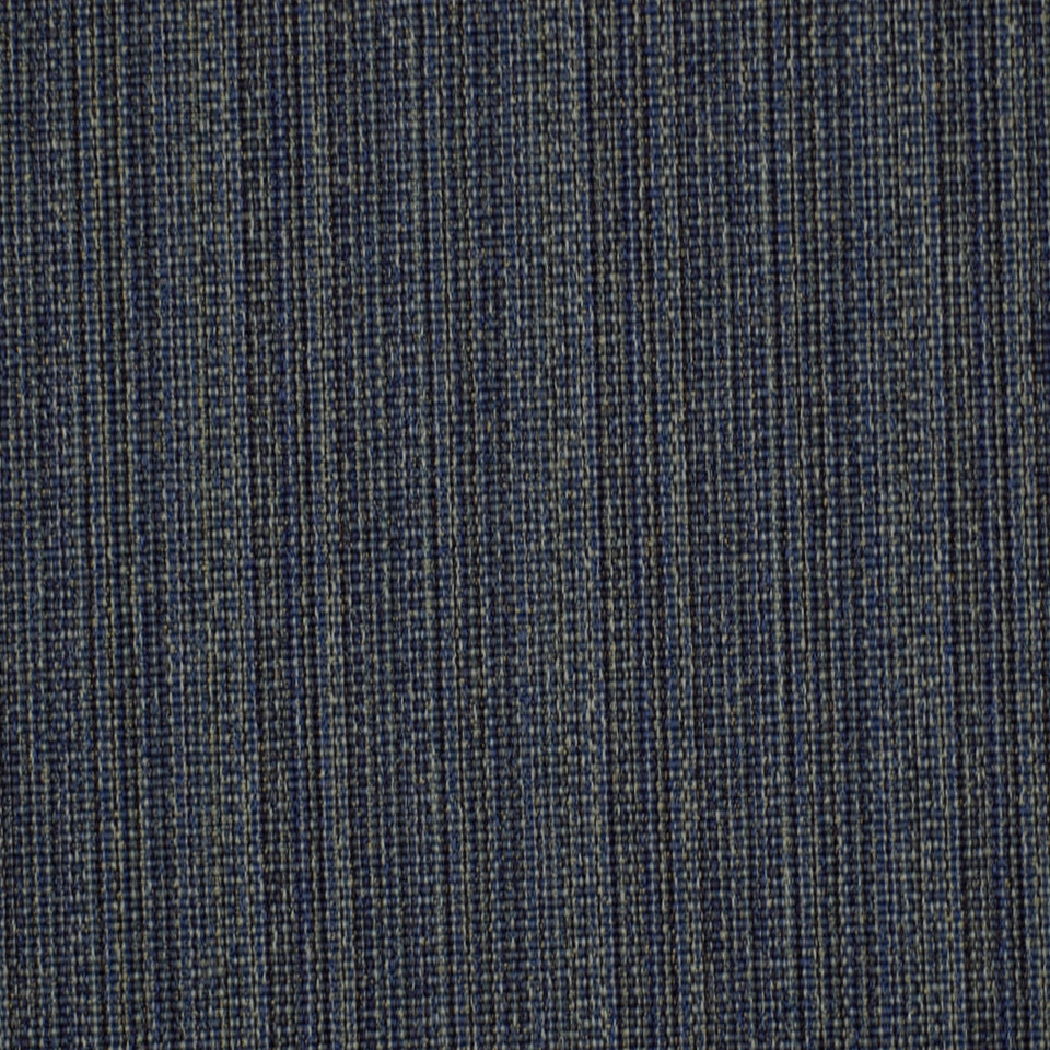 Dark blue woven upholstery fabric with subtle vertical stripes and a textured surface.