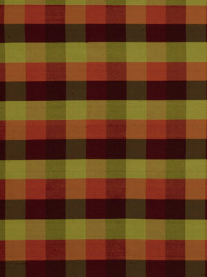 Autumn plaid fabric with olive green, burnt orange, and dark brown checks; cozy textile for shirts, blankets, or upholstery.