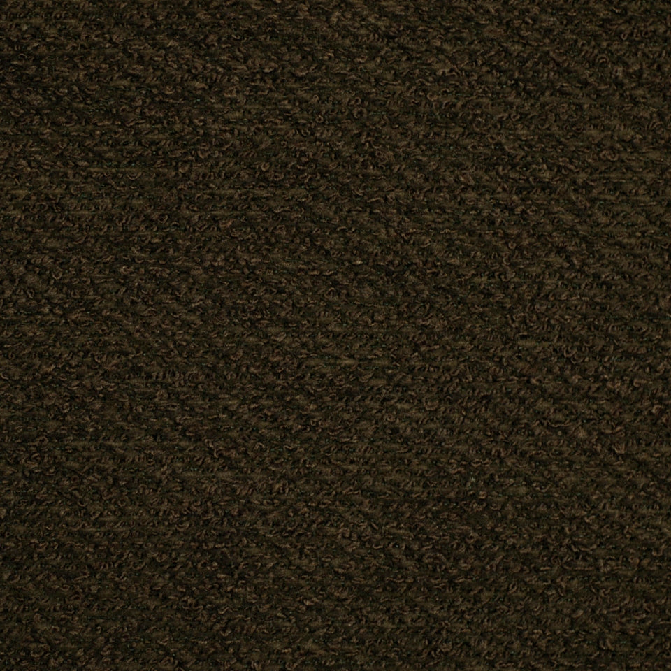 Dark brown loop-pile upholstery fabric texture with dense fibers.