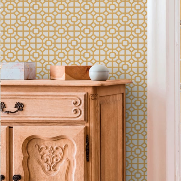 Gold Spring Blossom Lattice wallpaper swatch, 1908-2