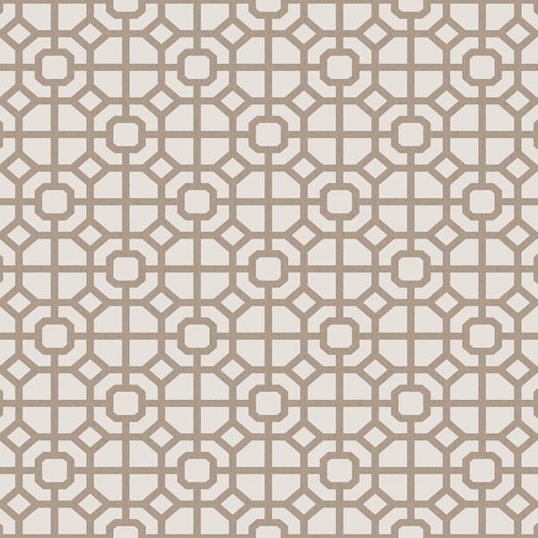 Beige geometric lattice pattern with circular nodes on a light background; wallpaper motif.