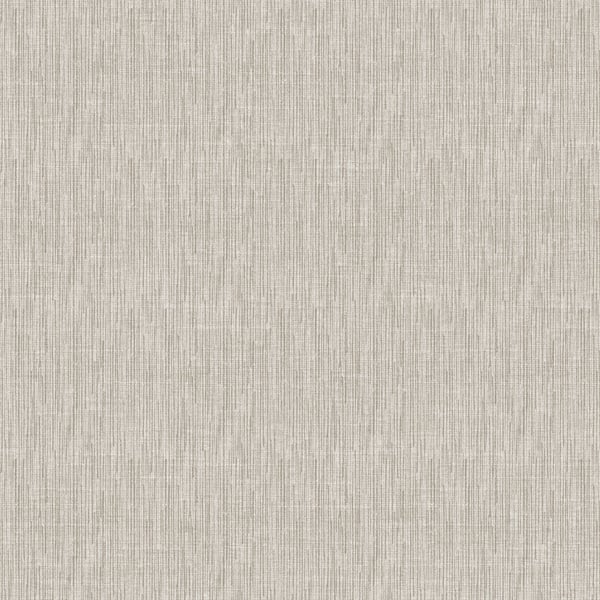 Neutral beige wallcovering with a linen-like texture and subtle vertical weave.