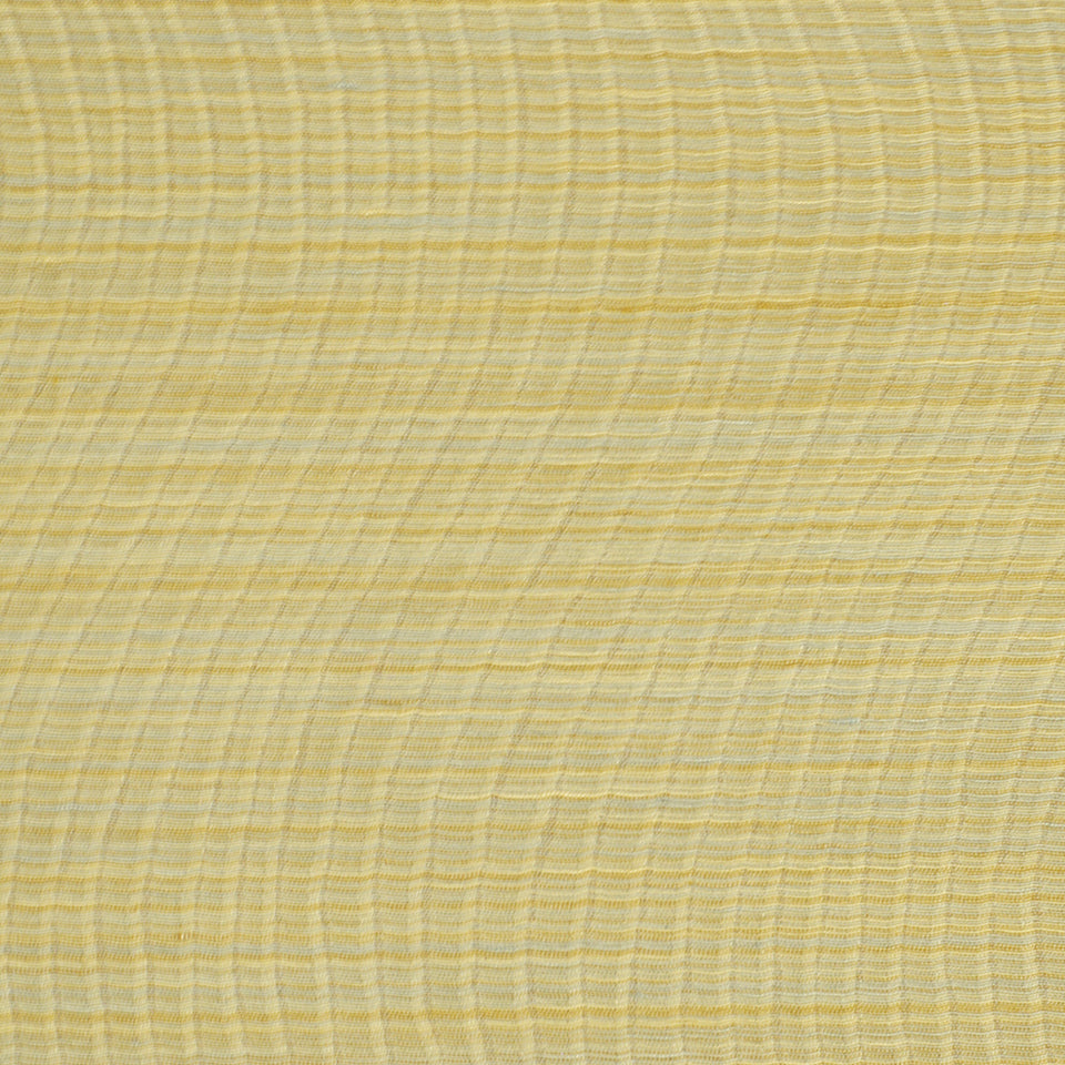 Pale yellow fabric with fine horizontal ribbing and a soft, lightweight striped texture.