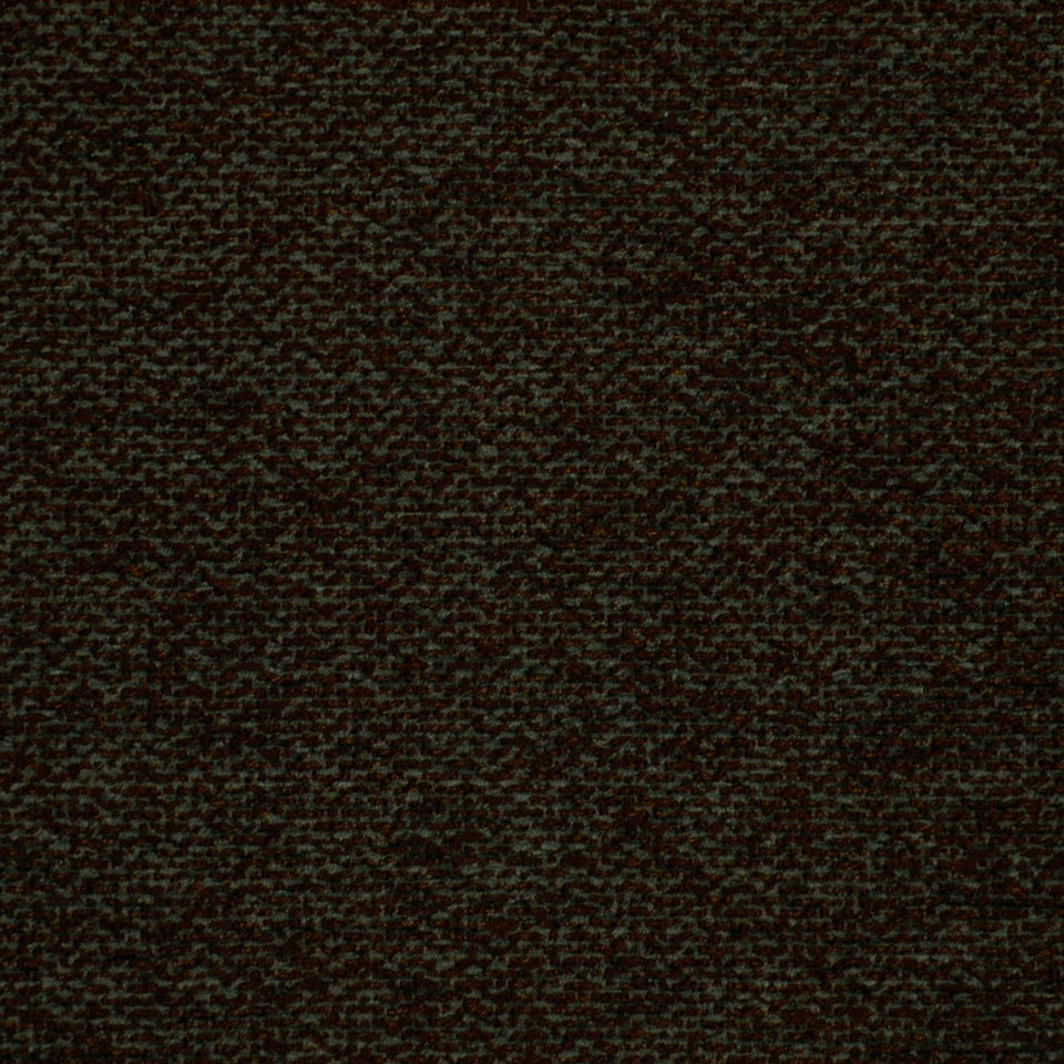 Close-up of dark brown heather tweed fabric texture with a wool blend and subtle speckles.