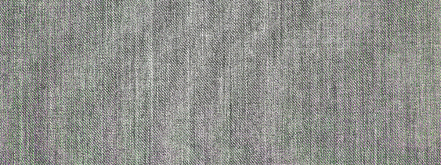 Grey wool twill upholstery fabric with a subtle woven texture and vertical stripes.