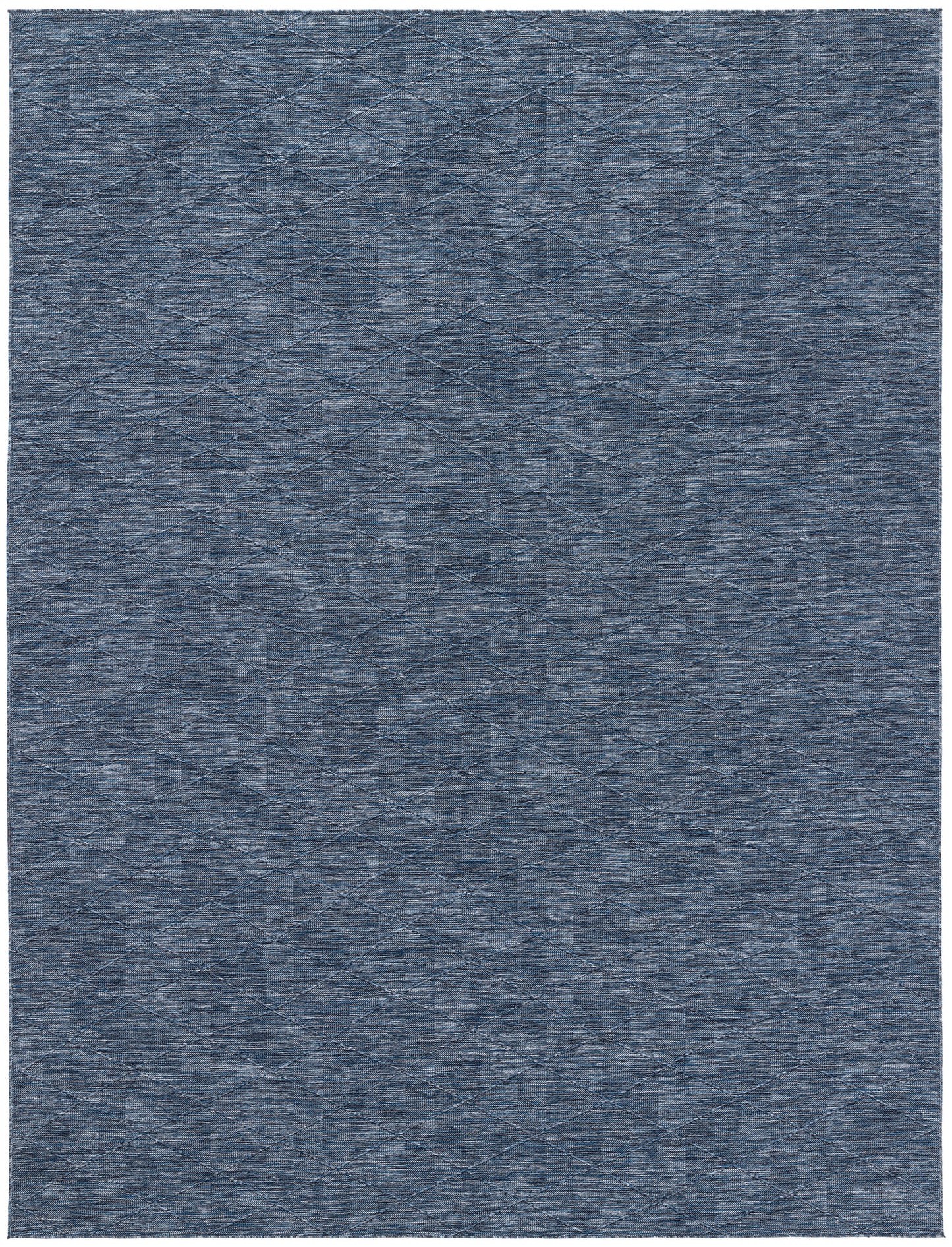 Blue-gray textured rug with subtle heathered weave; rectangular floor covering for living spaces.