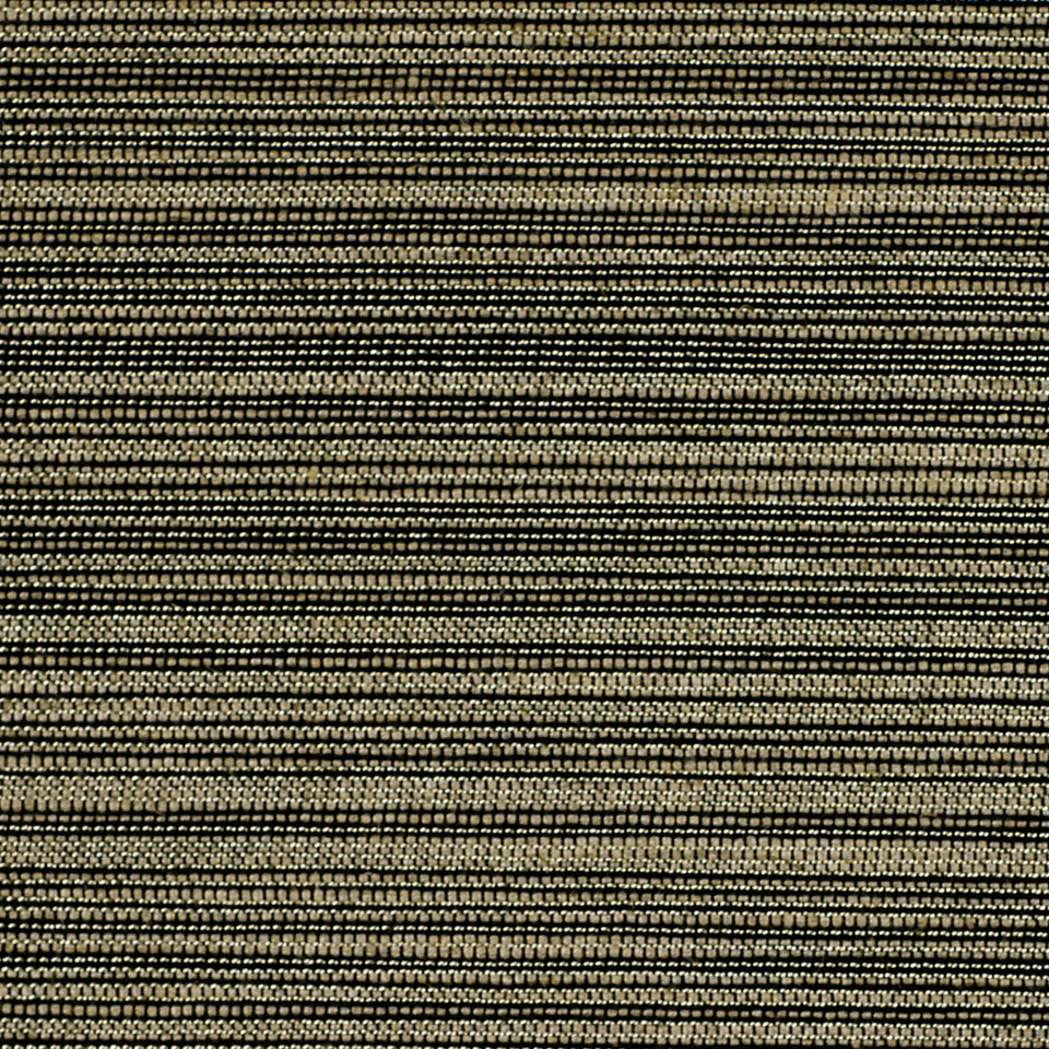 Beige and black striped woven upholstery fabric with textured horizontal bands.