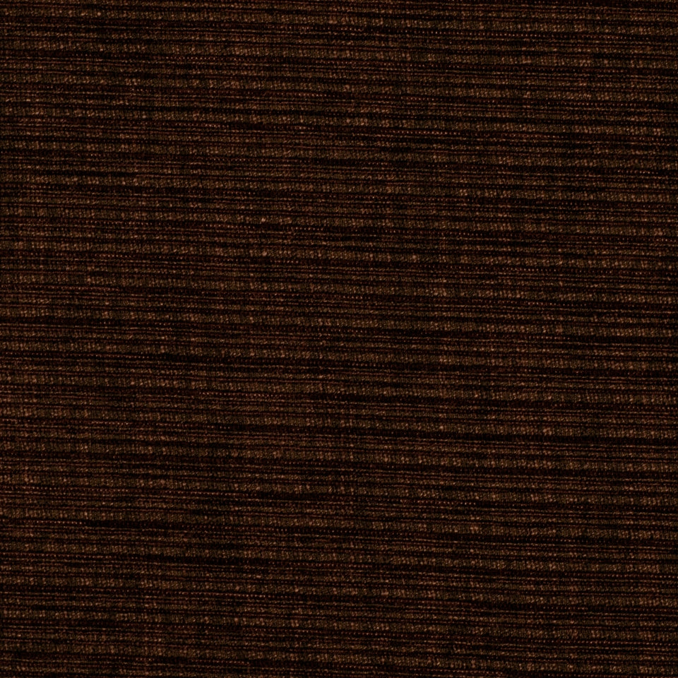 Dark brown ribbed fabric with subtle lighter stripes; textured upholstery fabric.