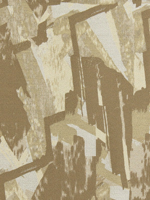 Abstract tan and beige brushstroke pattern with brown accents; upholstery fabric design.