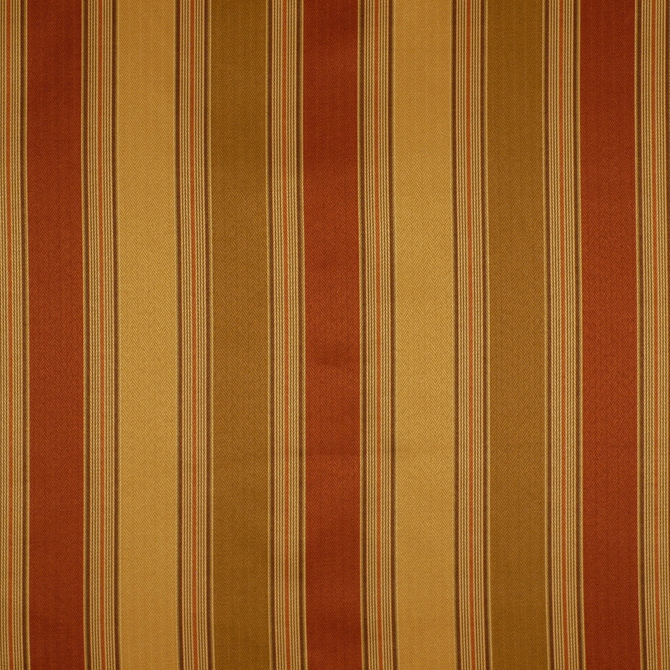 Vertical striped woven fabric in warm autumn tones - mustard, gold, rust, and brown, upholstery-style texture.