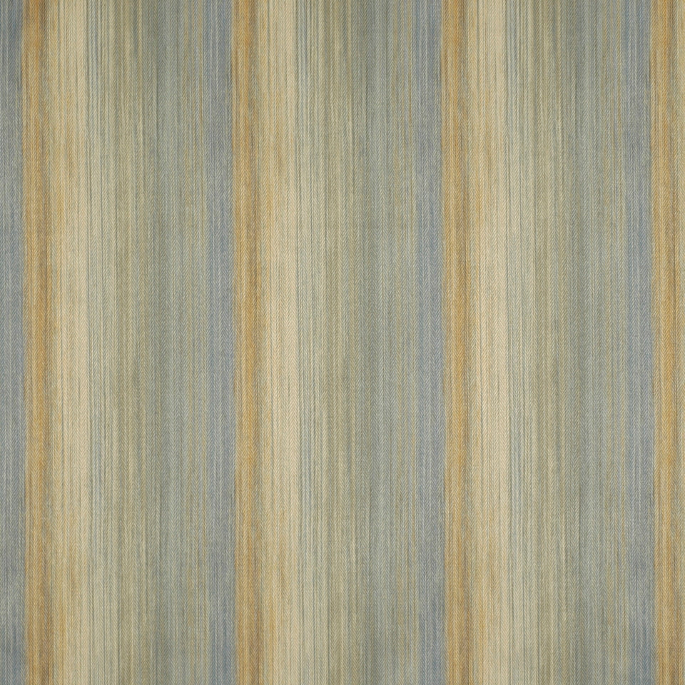 Vertical striped fabric in muted beige, tan, blue-gray and olive tones; soft textile for upholstery or curtains.