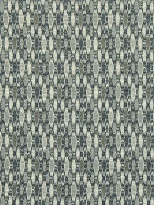Textured woven fabric in blue-gray and ivory with a geometric lattice of elongated hexagons.