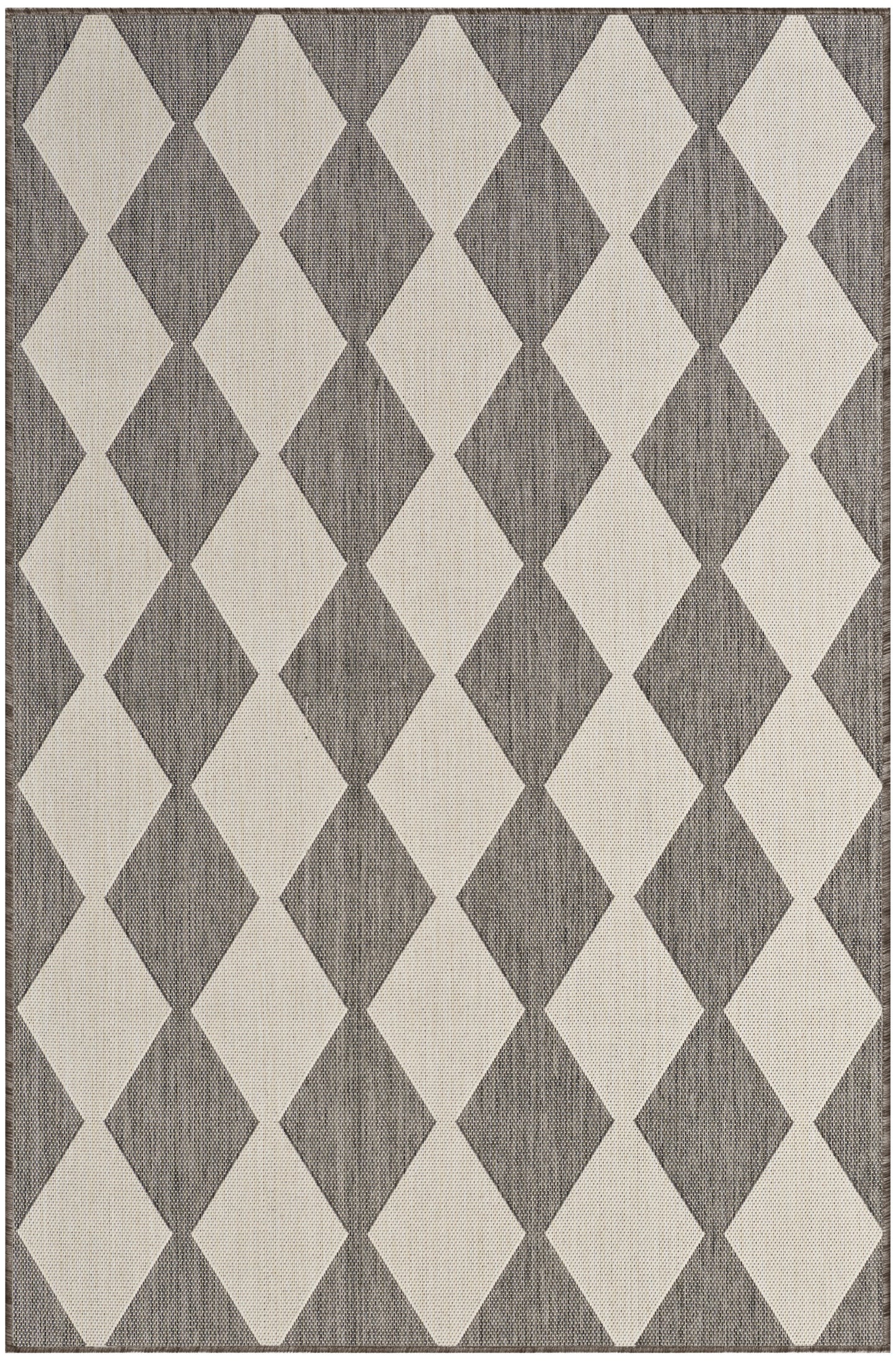 Rectangular area rug with repeating beige and dark gray diamonds on a textured gray background, 4' x 6'.