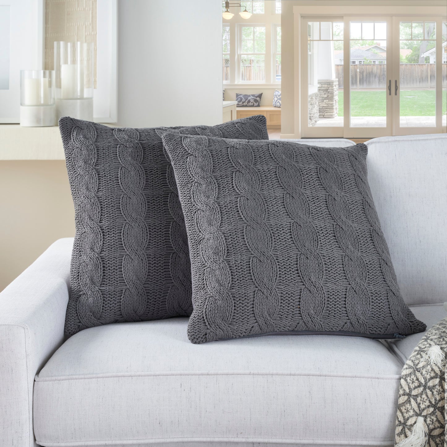 NOURISON HOME 18" x 18" Set of 2 Mina Victory Farmhouse Charcoal - 798019002015