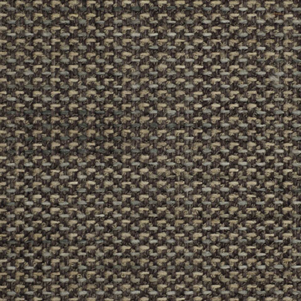 Close-up of brown and beige tweed fabric with tight textured weave, wool blend, ideal for upholstery.