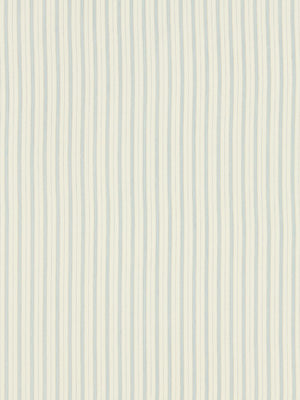 Vertical pale blue and white striped chambray upholstery fabric texture.