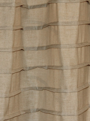 Beige linen-like drapery fabric with Kazak pleats for a soft, textured drape.