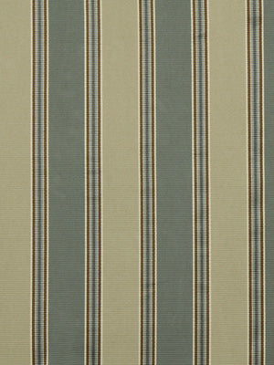 Beige & sage striped fabric pattern with vertical tan & green stripes and thin brown accents, for upholstery.