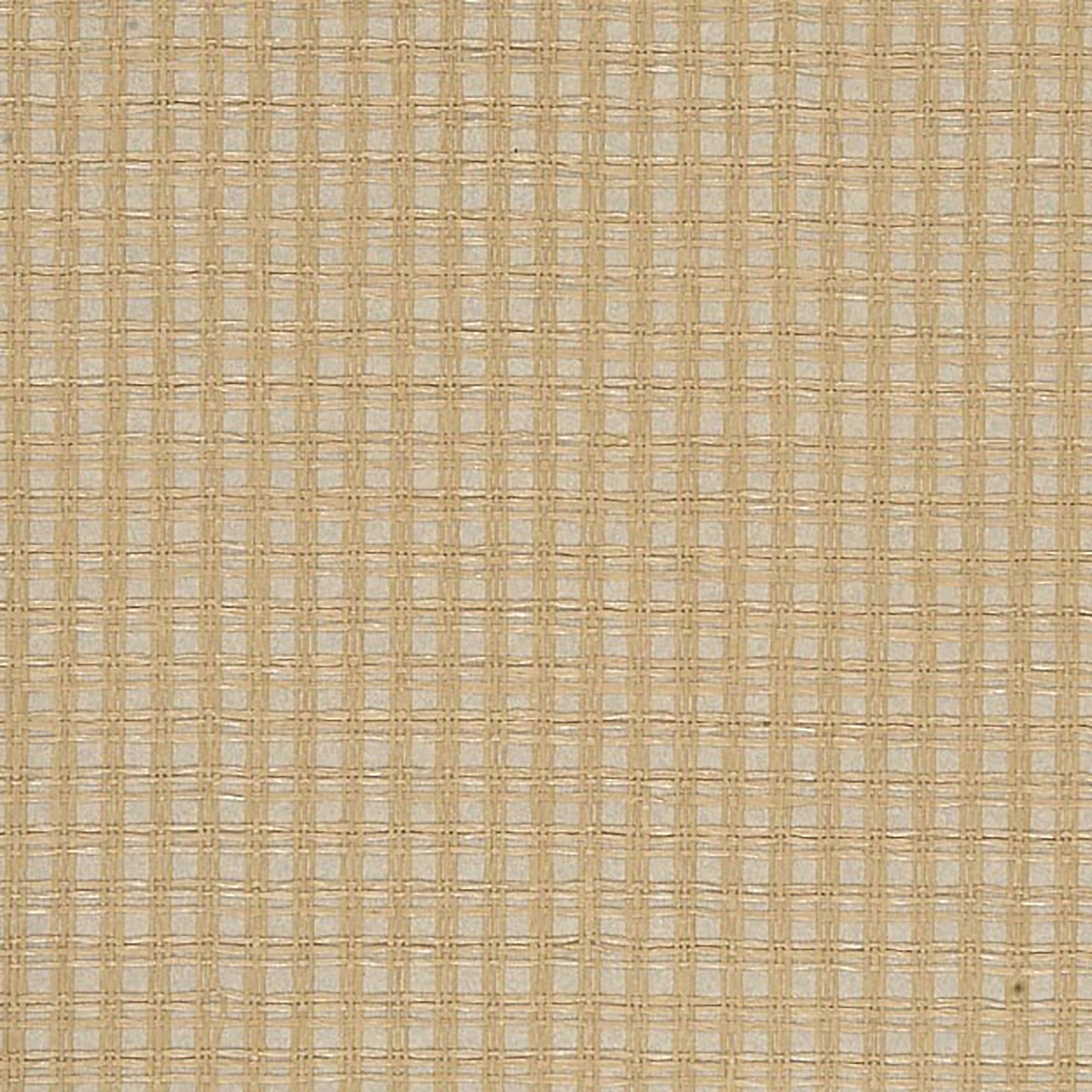 Beige grasscloth wallpaper with a woven texture.