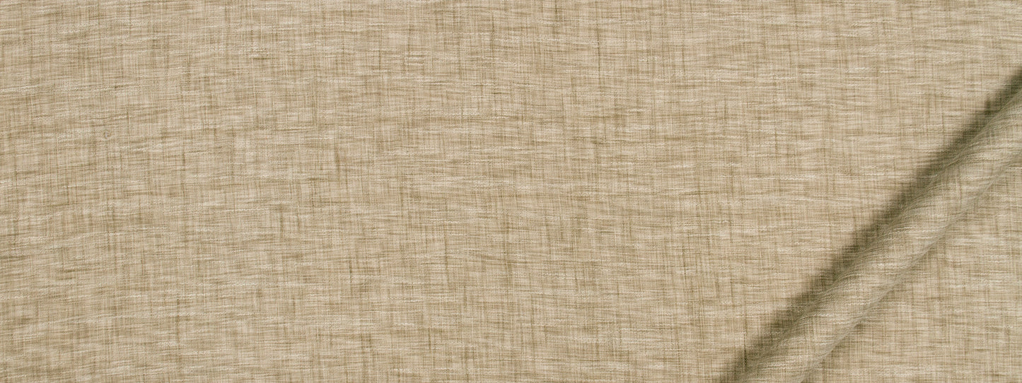 Beige linen fabric with woven texture and a folded corner on the bottom-right.