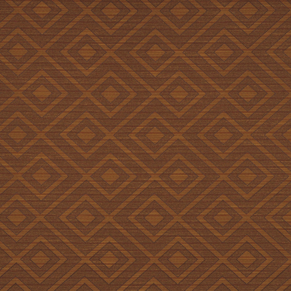 Aubergine geometric textile with staggered nested diamond motifs.