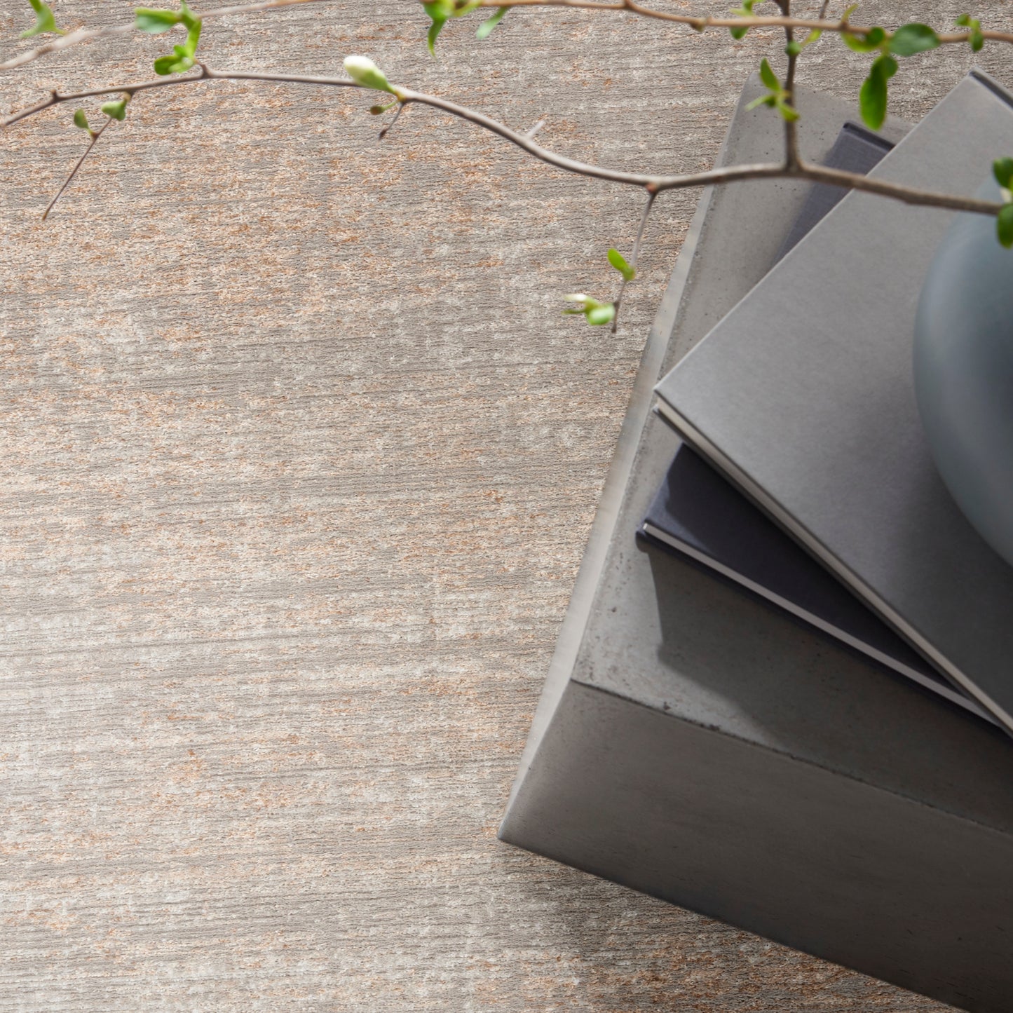 Gray modern runner rug on a wood floor.