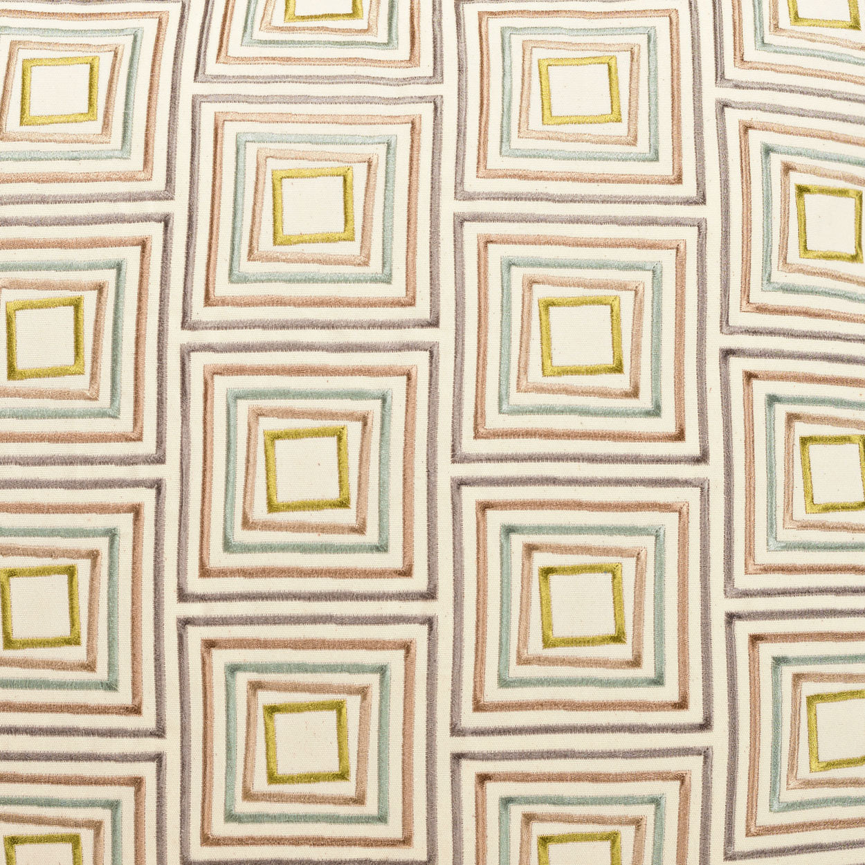 D.V. KAP HOME 2224-YARD Squared Off Fabric Embroidery, Geometric Tan,Taupe, Green - Squared Off