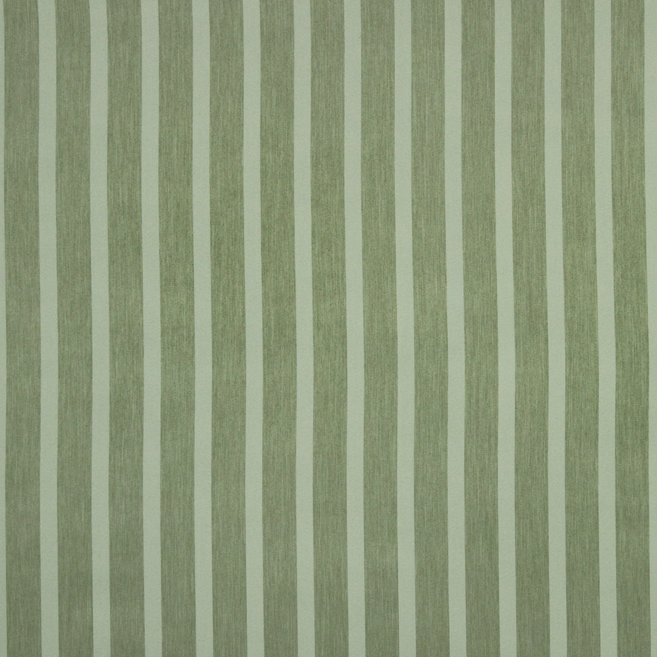 Vertical sage and olive green striped drapery fabric with a subtle textured finish.