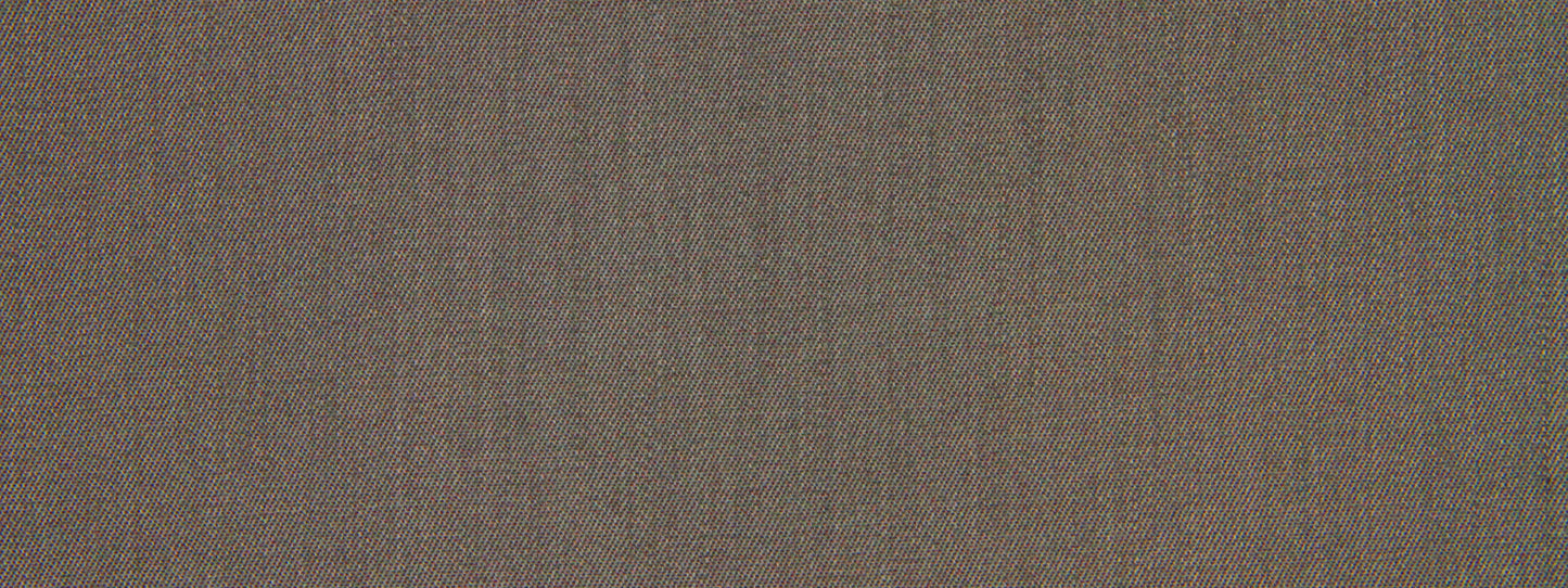 Close-up of taupe-brown wool twill fabric with visible threads and a diagonal twill weave.