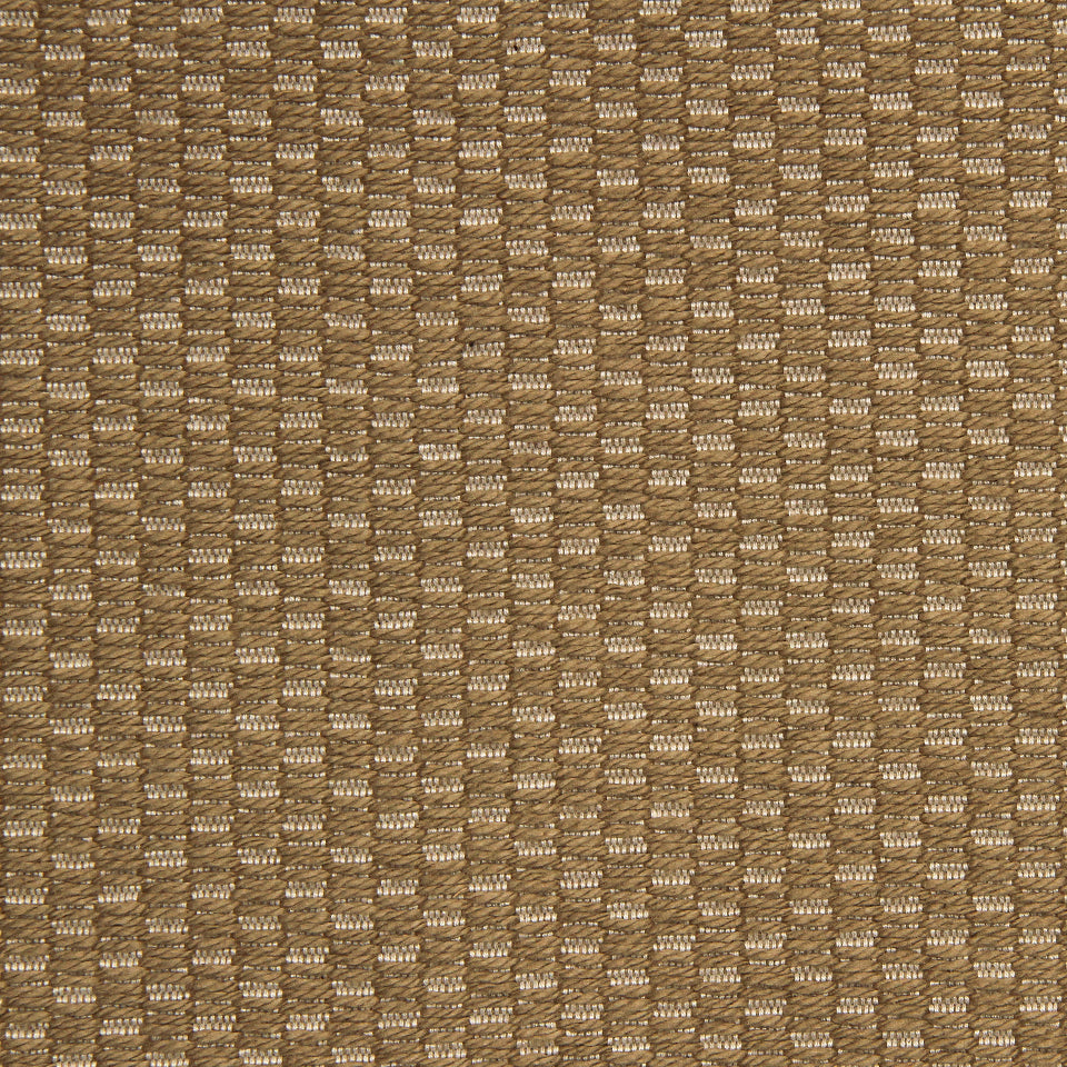 Brown textured woven fabric with a small rectangular repeating pattern; upholstery fabric.