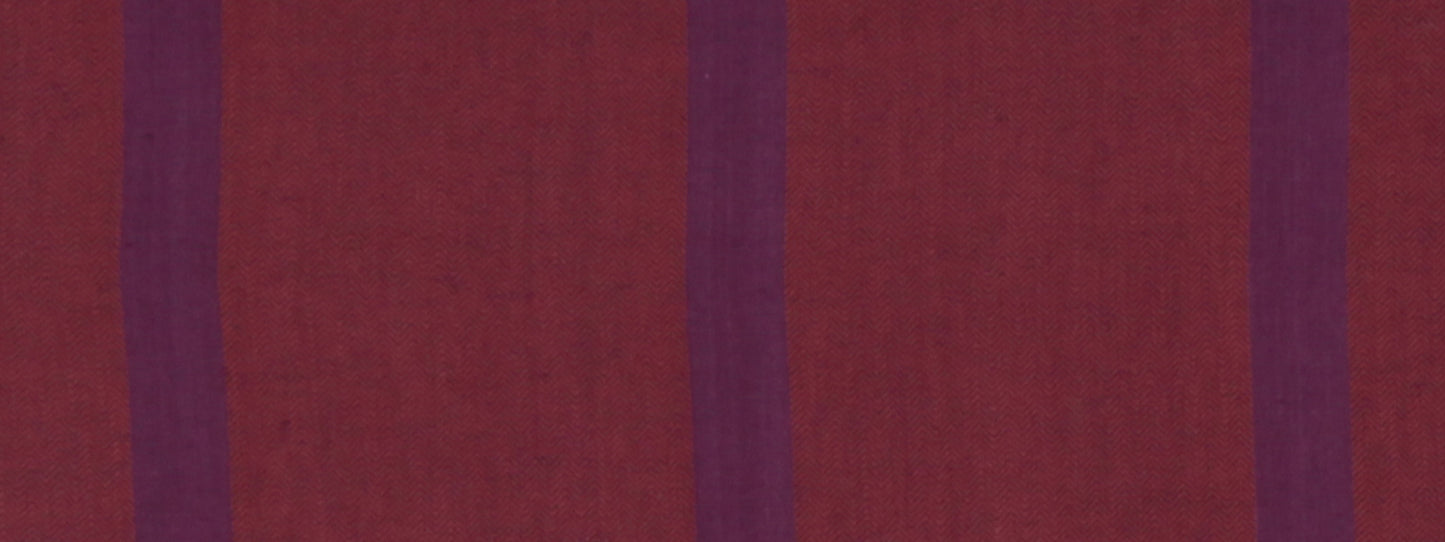 Maroon fabric with vertical magenta stripes; textured textile suitable for upholstery or fashion accents.
