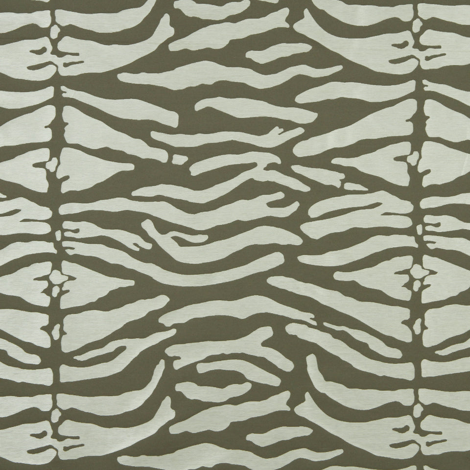 Olive green and beige zebra stripe textile pattern; bold animal print for upholstery, curtains, or fashion accessories.