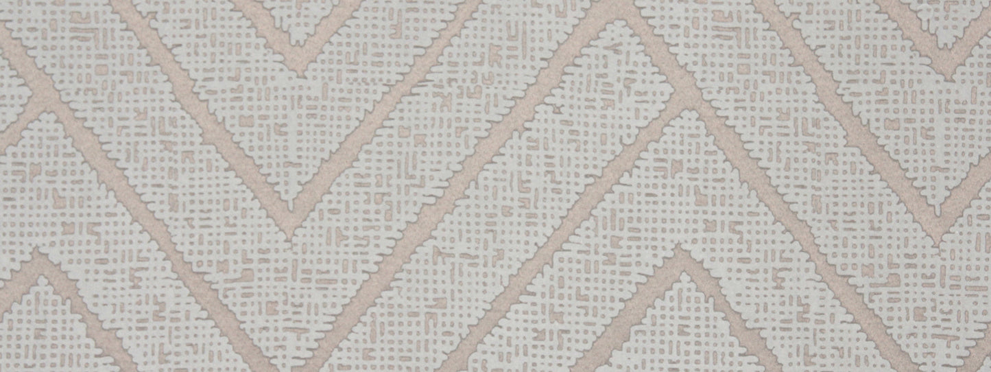 Graphite woven textile with taupe geometric diamond/chevron pattern; textured decorative rug or wallcovering.