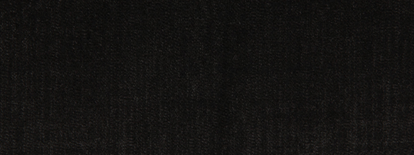 Close-up of black woven upholstery fabric texture with a matte finish.